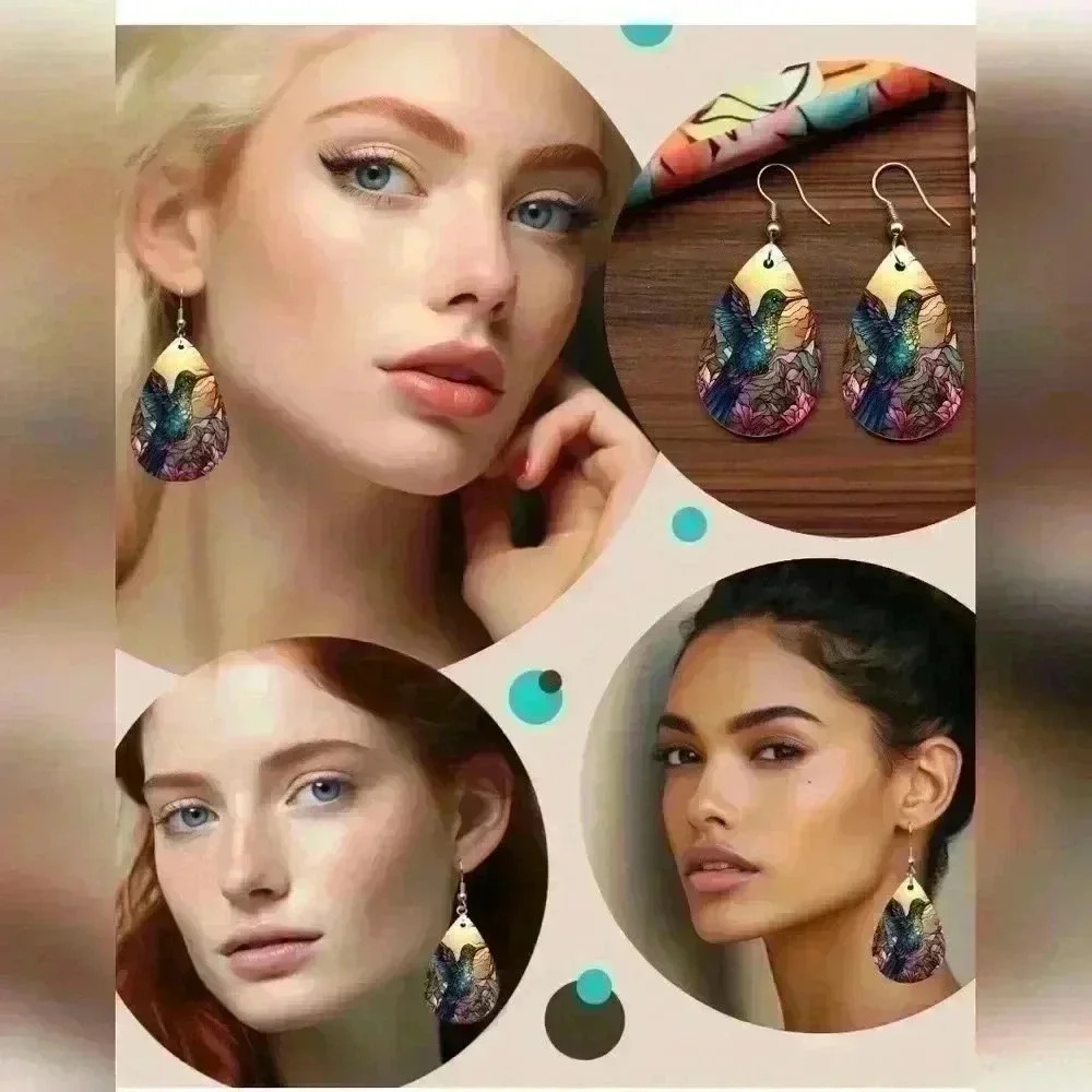 Southwestern collection stained glass printed tear drop pendant earrings